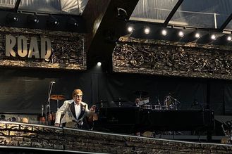Elton John arrives on stage at Sunderland's Stadium of Light to rapturous welcome